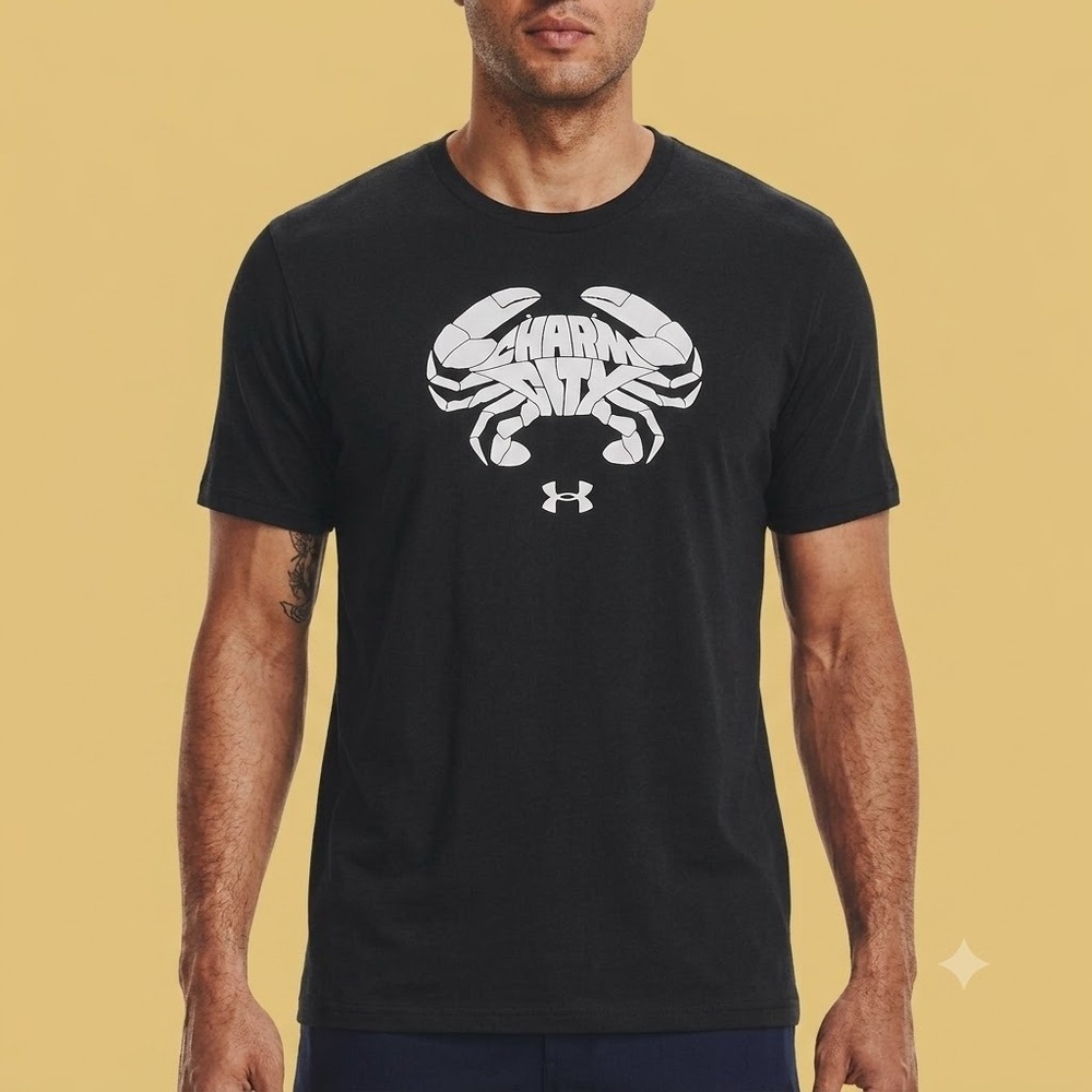 Under Armour Shirt Mens M Black‎ HeatGear Charm City Crab Maryland Graphic Tee